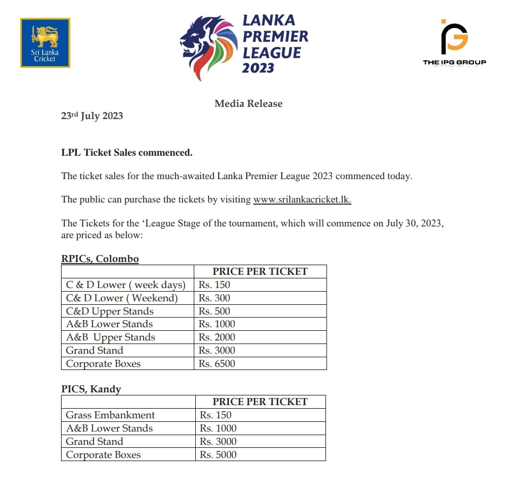 Lanka Premier League LPL 2023 Tickets Online Booking Guide