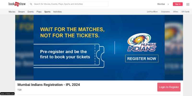 Pre-Registration of IPL Tickets