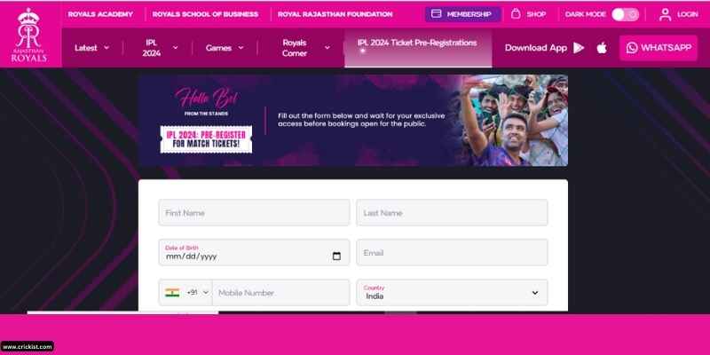 RR Pre Registration and Early Access of IPL tickets